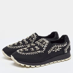 Prada Black Canvas Crystal Embellished Slip on Sneakers Size 38.5