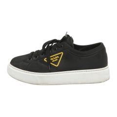 Prada Black Canvas Gabardine Lace Up Sneakers Size 44