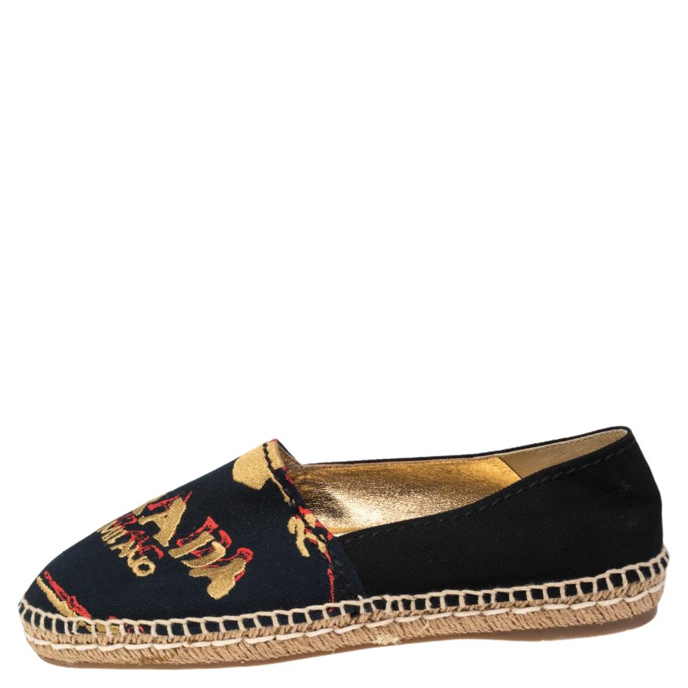 Crafted in black canvas, Prada's espadrilles are a cool way of elevating new-season looks. It features the brand label embroidery on the vamps, leather-lined insoles, and sturdy outsoles.