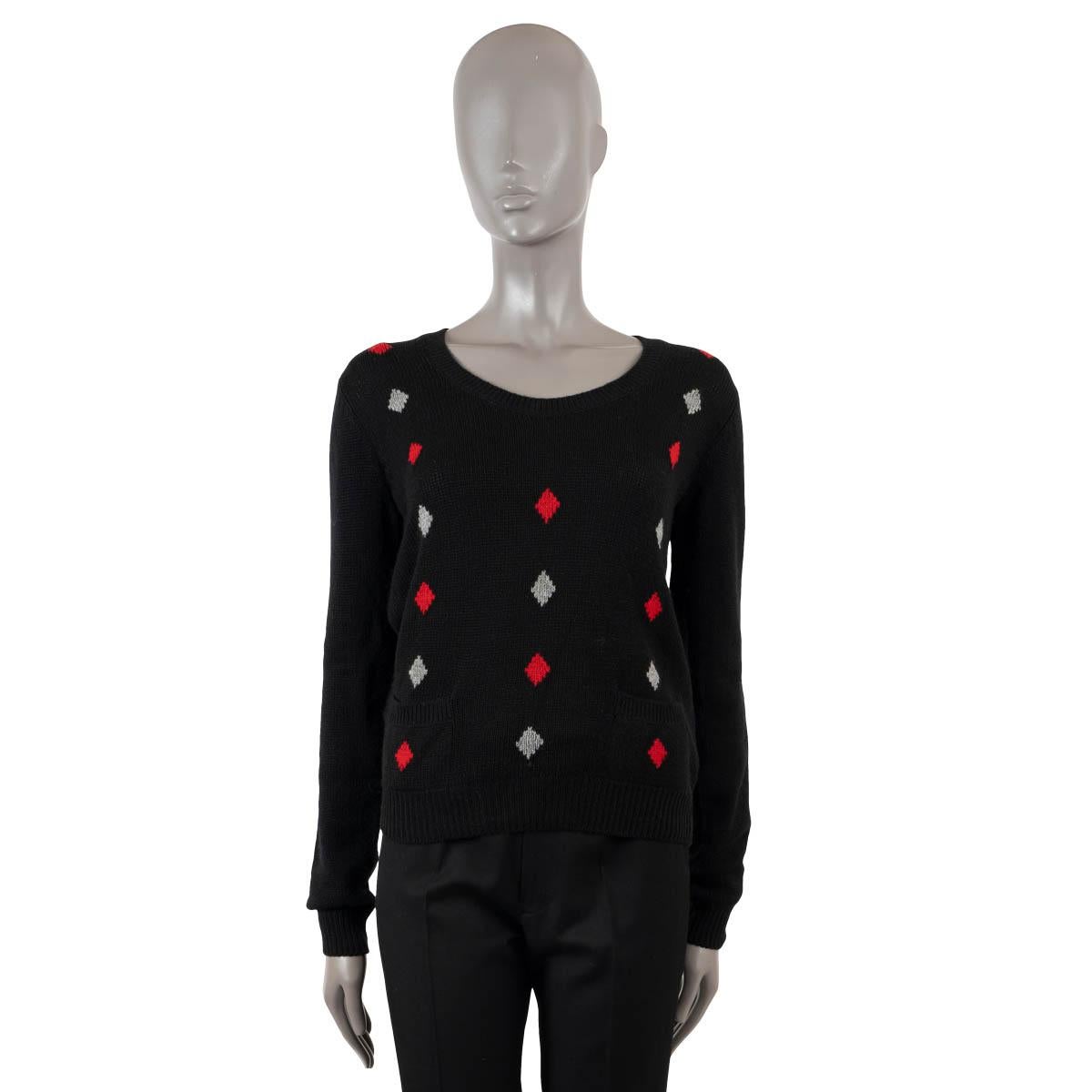 PRADA black cashmere 2016 ARGYLE Sweater 40 S In Excellent Condition For Sale In Zürich, CH
