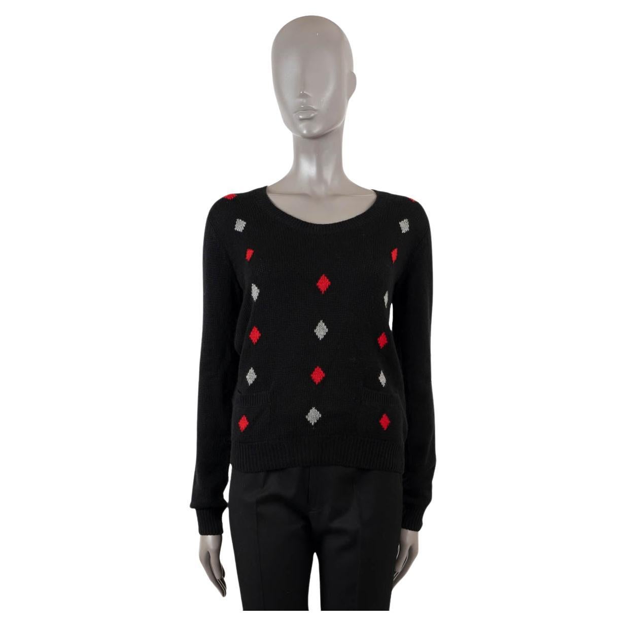PRADA black cashmere 2016 ARGYLE Sweater 40 S For Sale