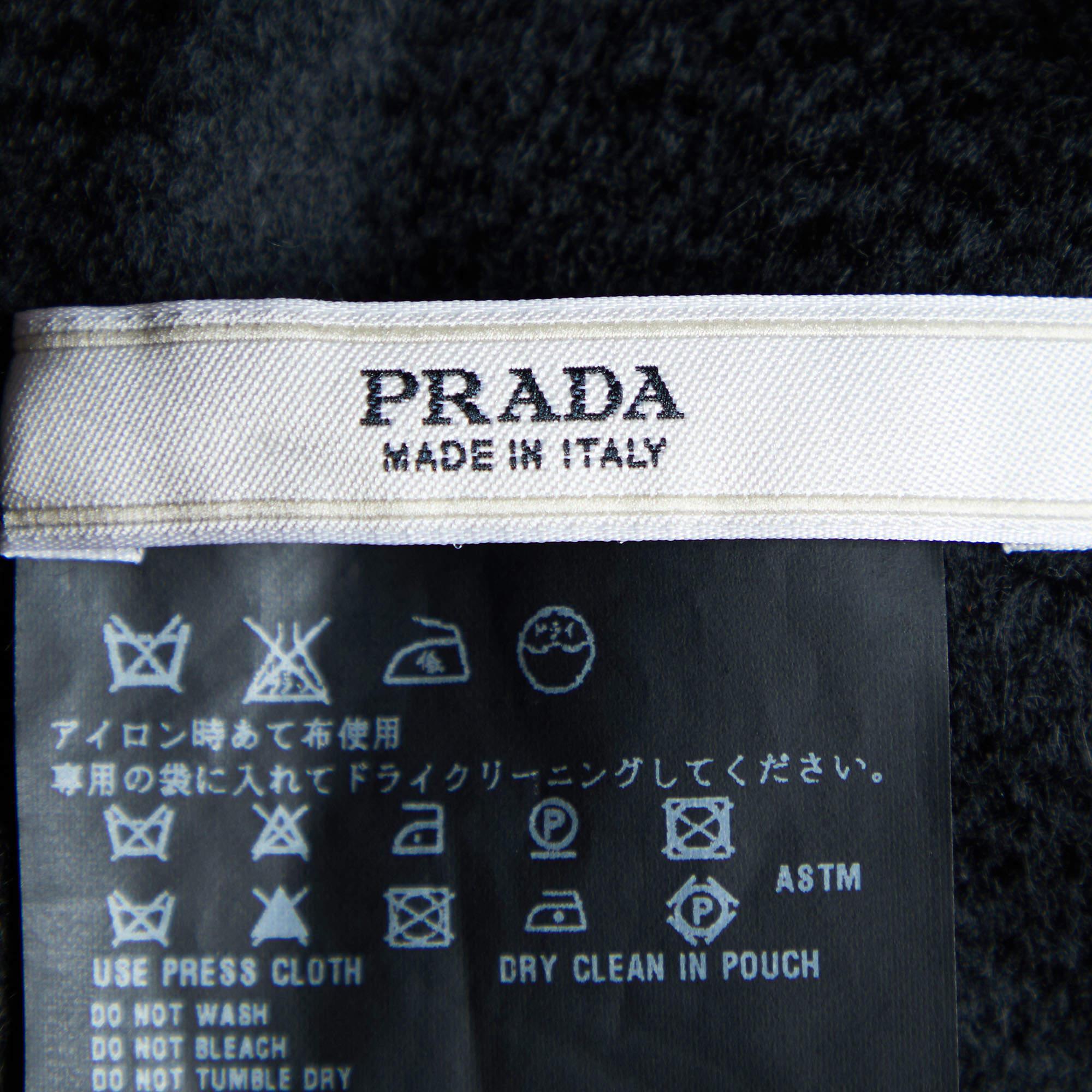 Prada Black Cashmere Embellished Fringed Stole For Sale 1