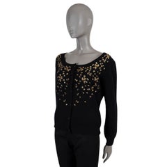 PRADA black cashmere FLORAL SEQUIN Cardigan Sweater S
