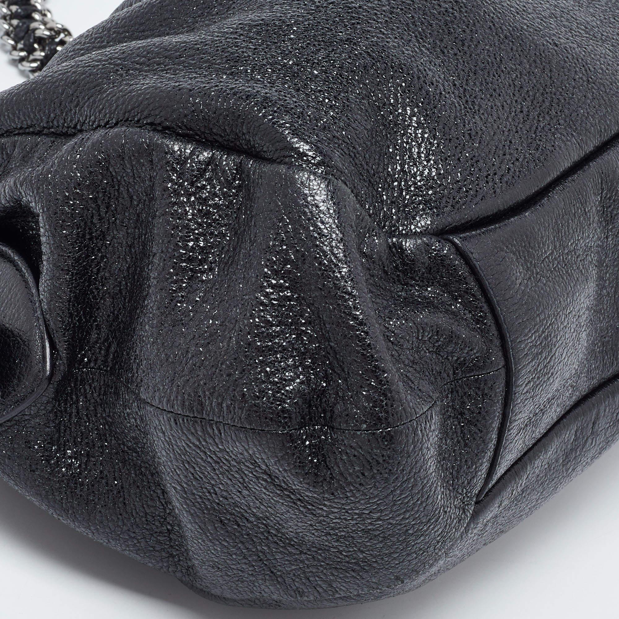 Prada Black Cervo Leather Chain Hobo For Sale 6
