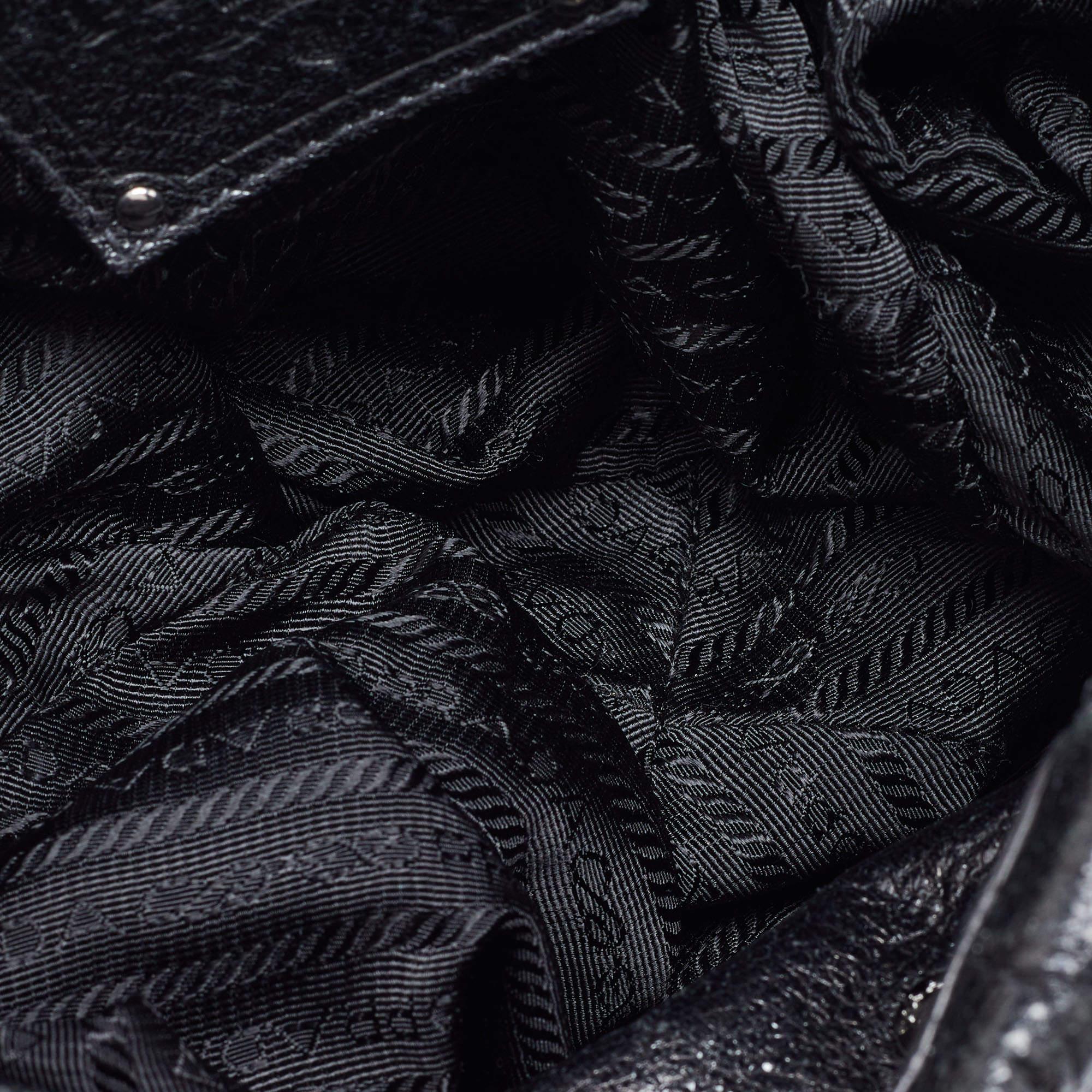 Prada Black Cervo Leather Chain Hobo For Sale 7