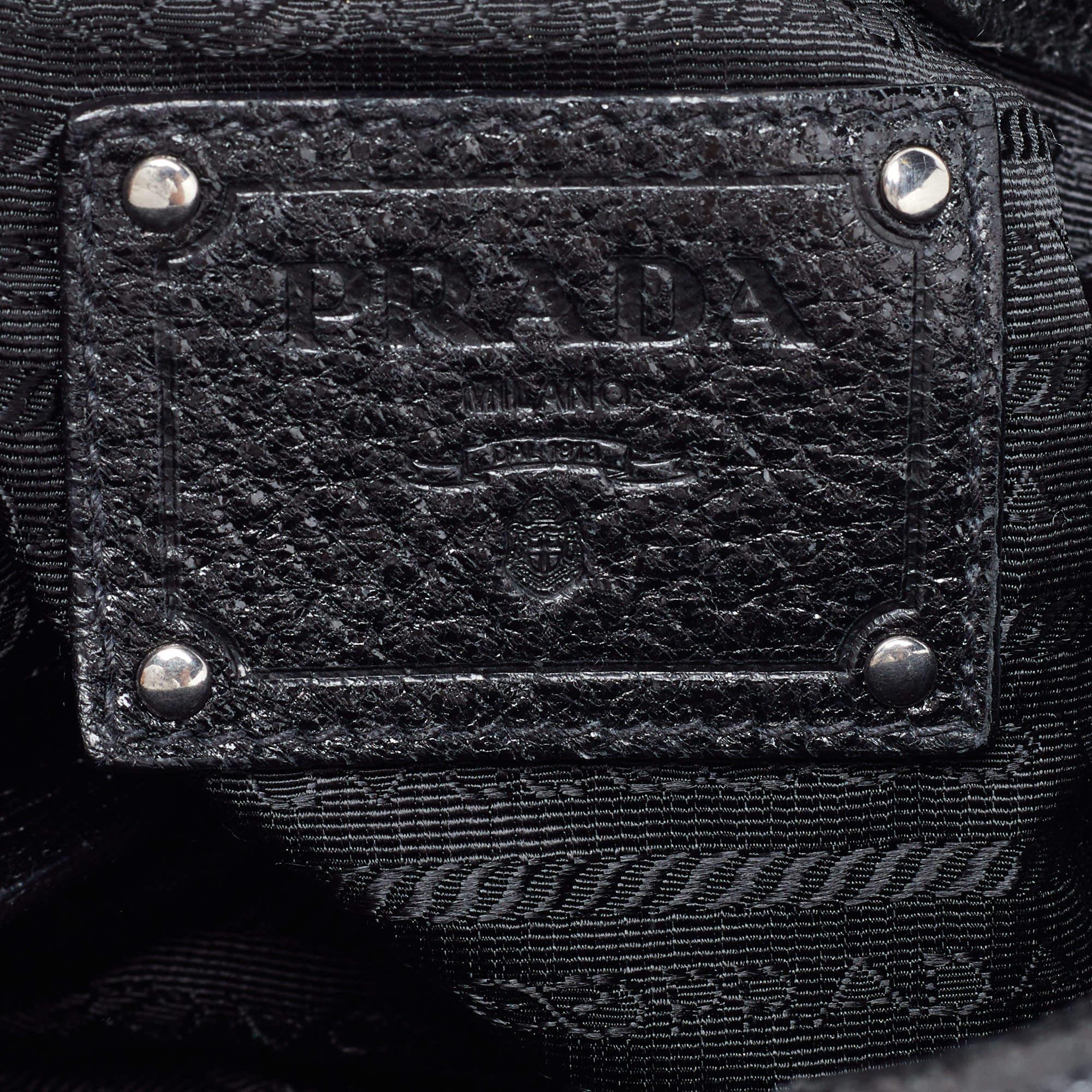 Prada Black Cervo Leather Chain Hobo For Sale 3