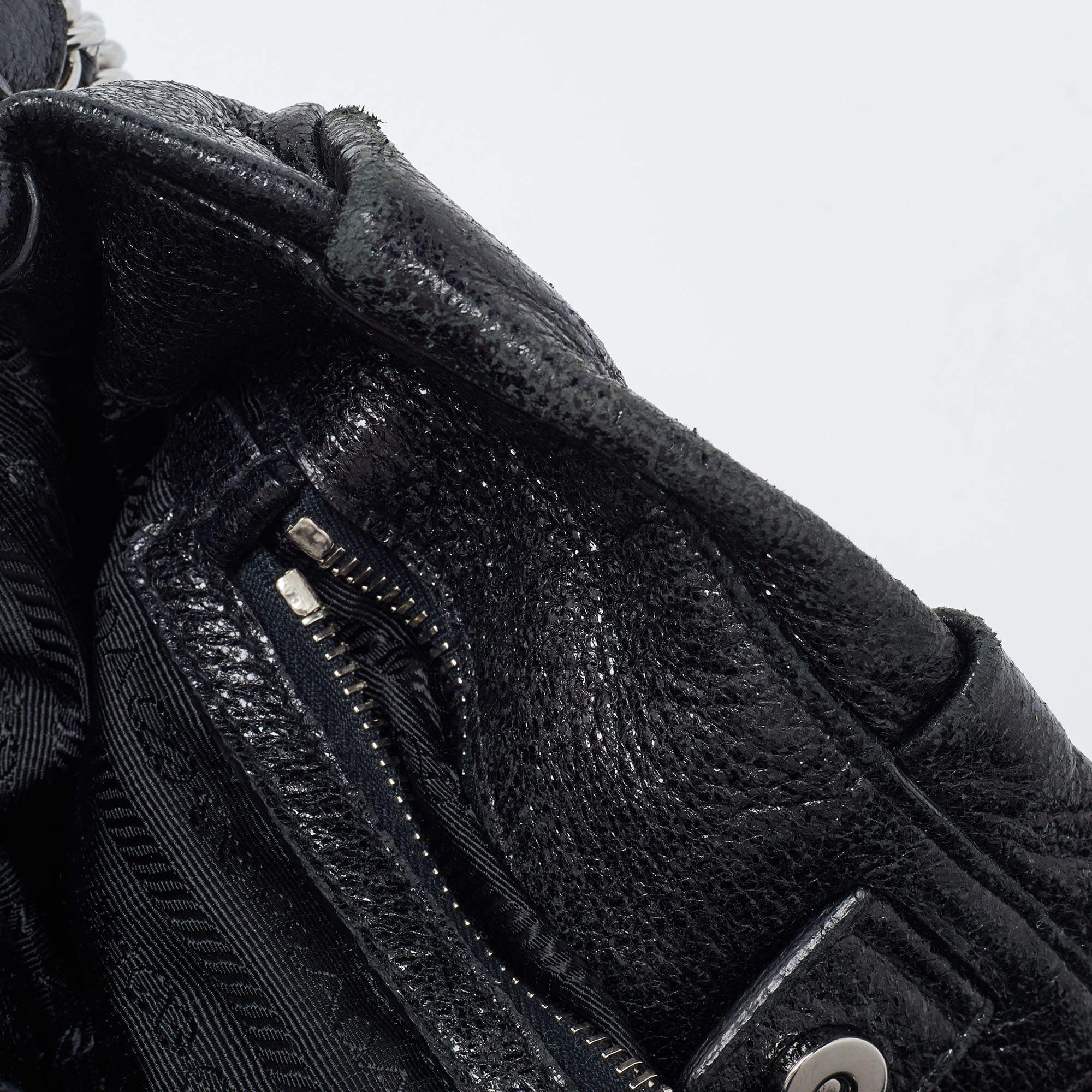 Prada Black Cervo Leather Chain Hobo For Sale 4
