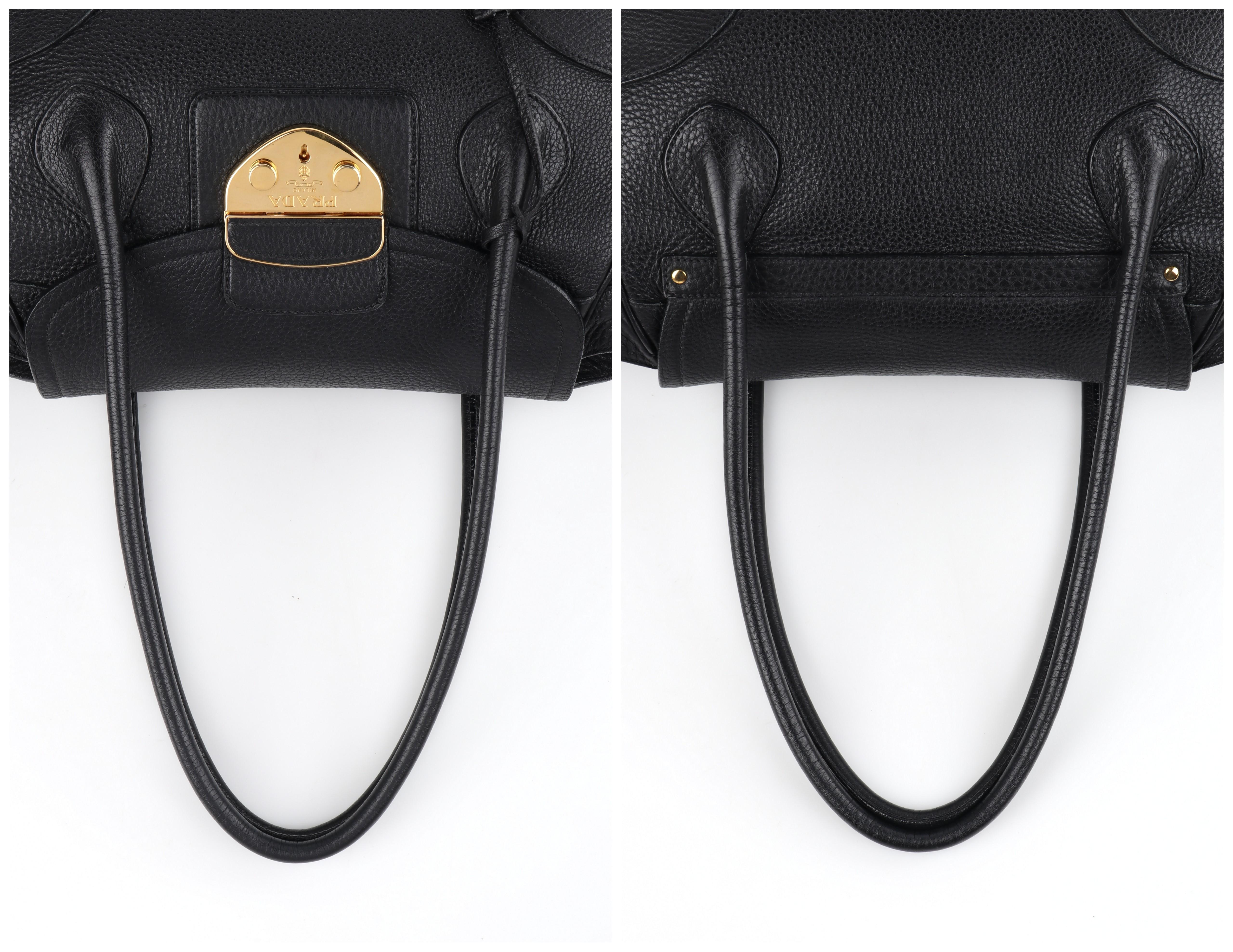 PRADA Black Cervo Leather Dual Drawstring Sound Lock Satchel Handbag  3
