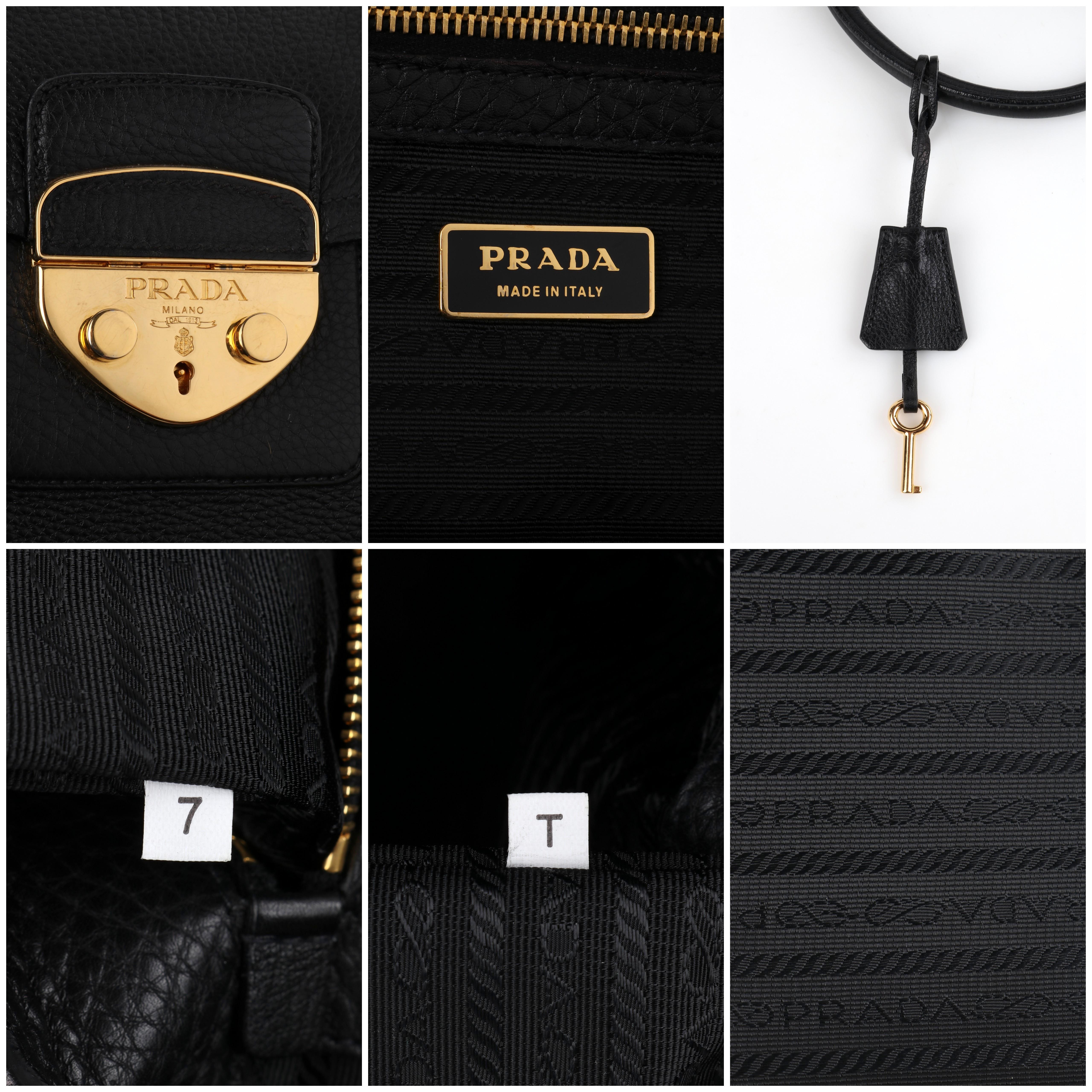 PRADA Black Cervo Leather Dual Drawstring Sound Lock Satchel Handbag  4