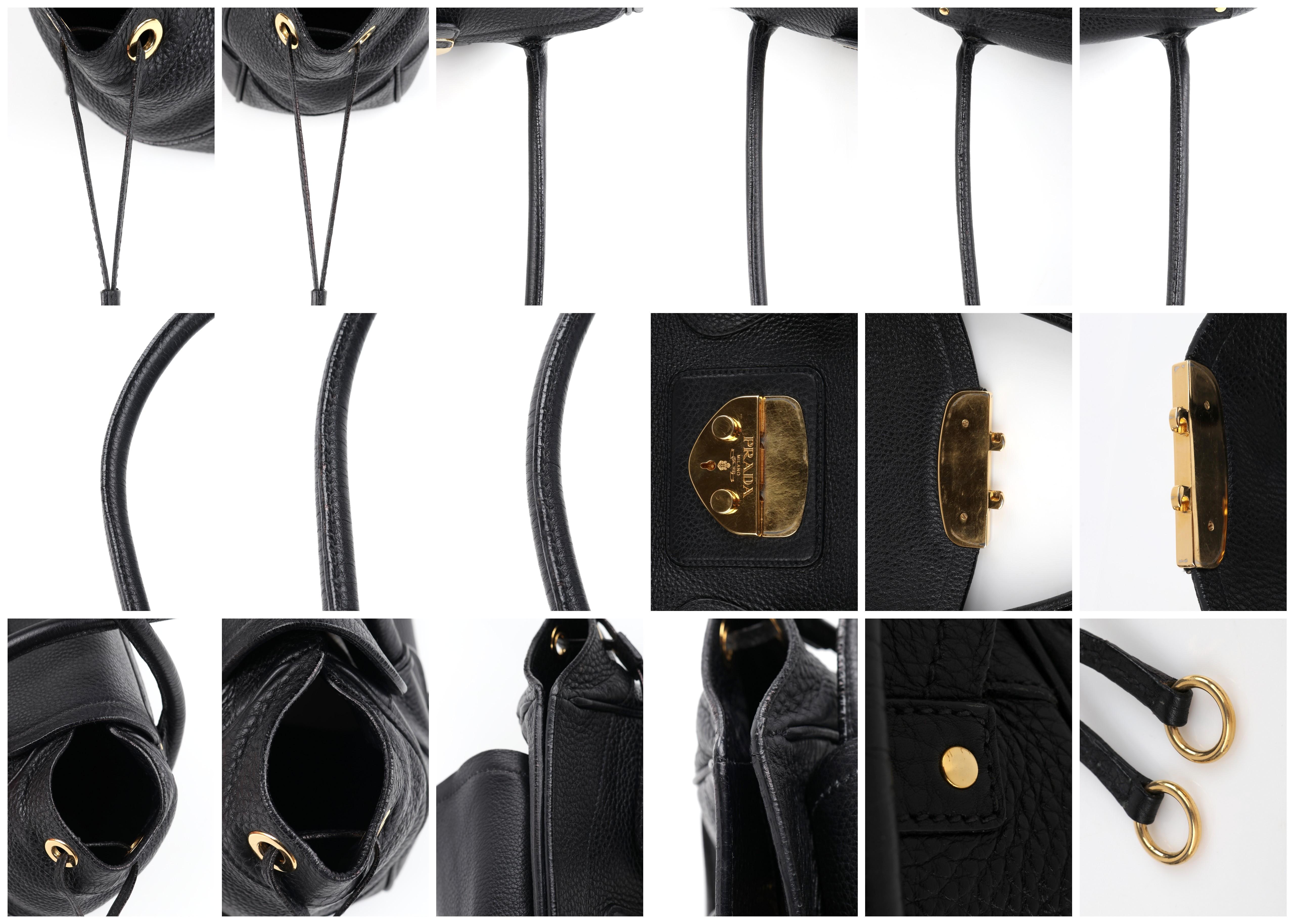 PRADA Black Cervo Leather Dual Drawstring Sound Lock Satchel Handbag  5