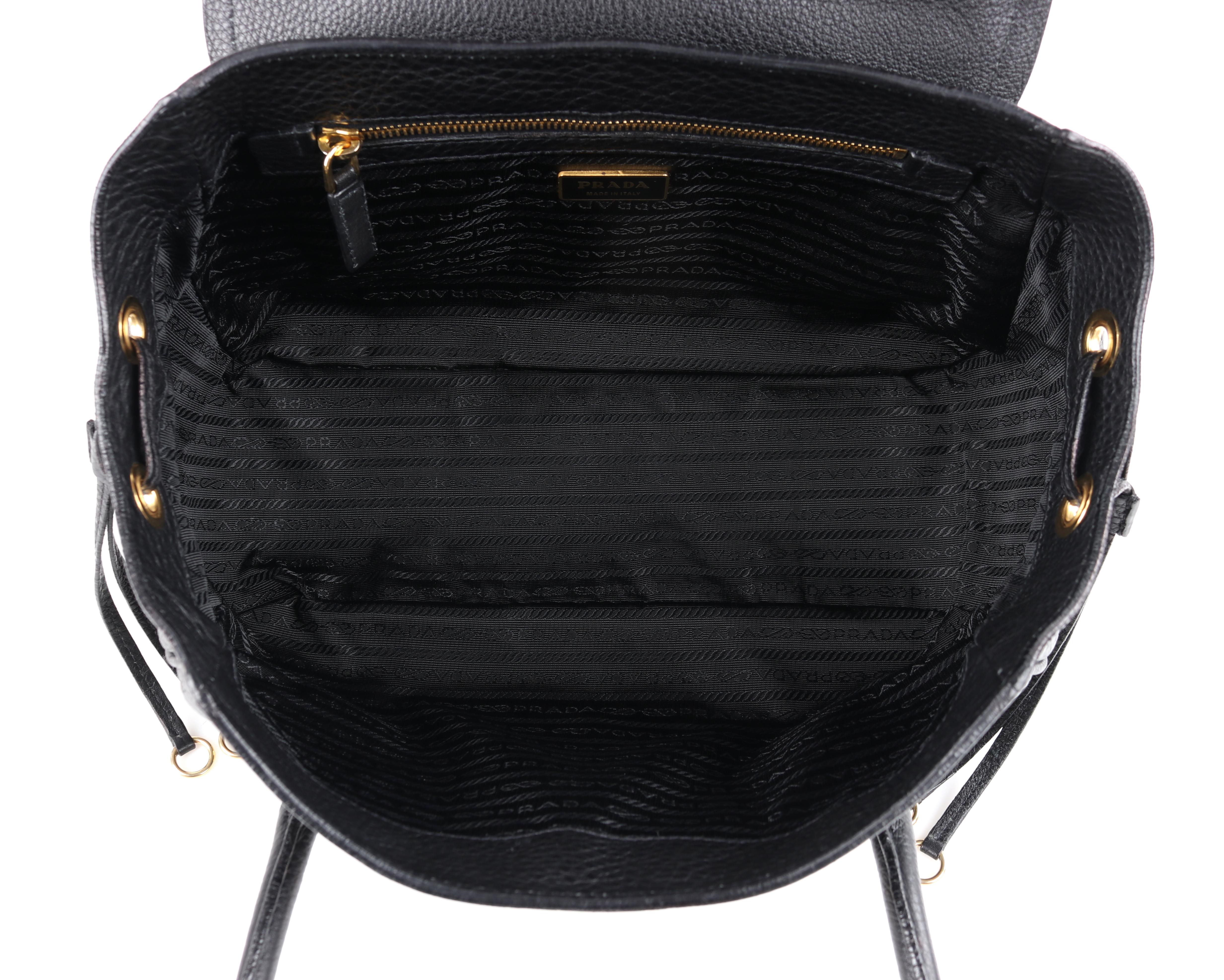 PRADA Black Cervo Leather Dual Drawstring Sound Lock Satchel Handbag  In Good Condition In Thiensville, WI