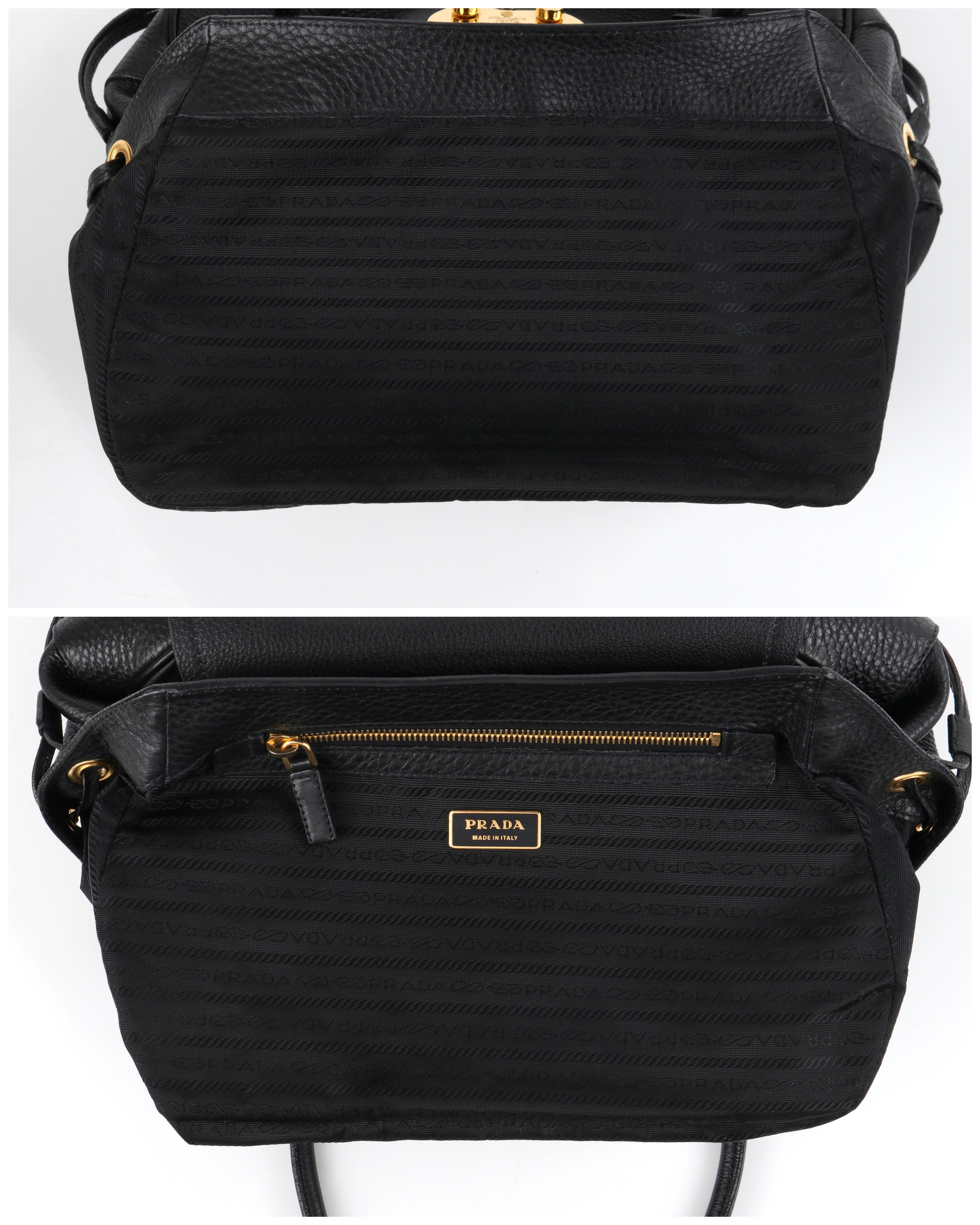 Women's PRADA Black Cervo Leather Dual Drawstring Sound Lock Satchel Handbag 
