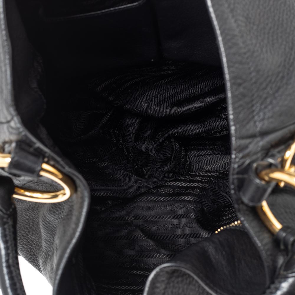 Prada Black Cervo Leather Zip Around Hobo 6
