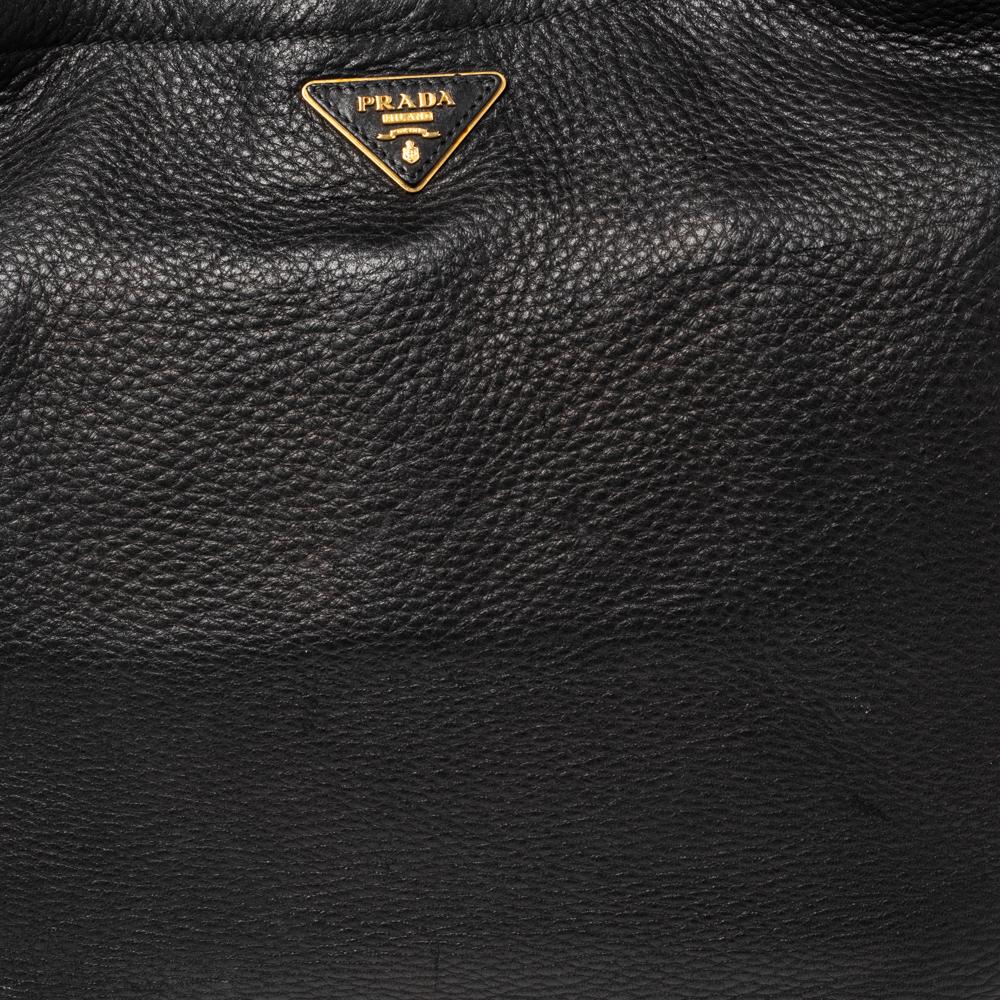 Prada Black Cervo Leather Zip Around Hobo 3