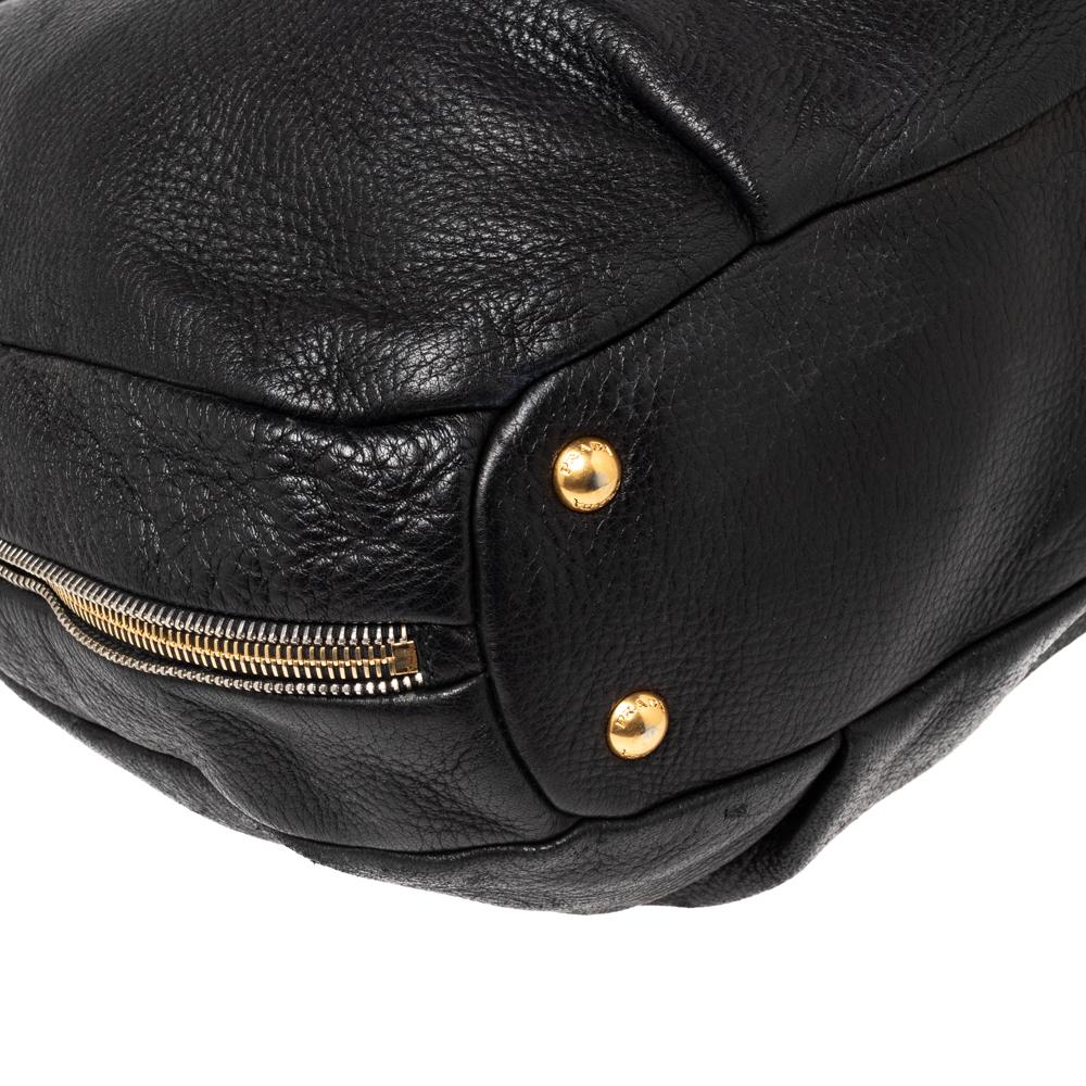 Prada Black Cervo Leather Zip Around Hobo 5