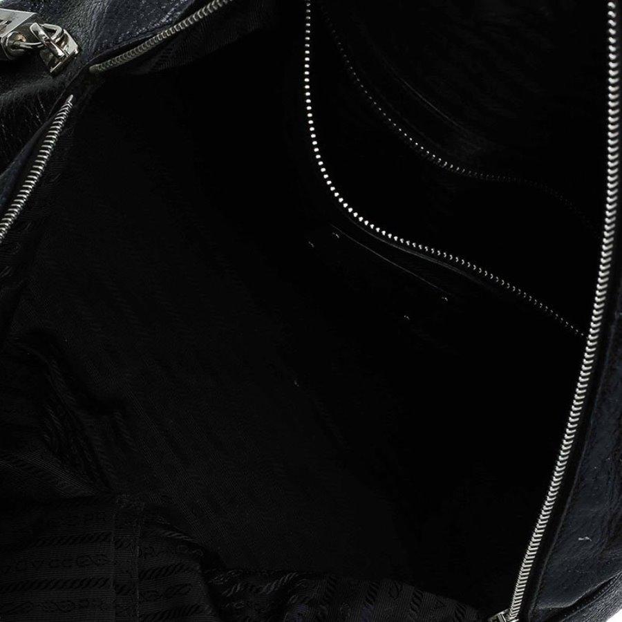 Prada Black Cervo Lux Leather Chain Bowling Bag 3