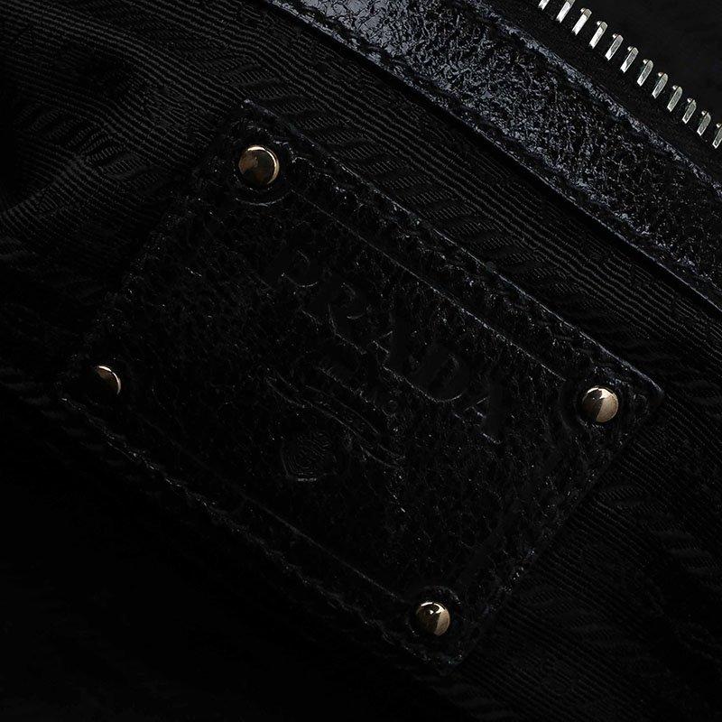Women's Prada Black Cervo Lux Leather Chain Bowling Bag