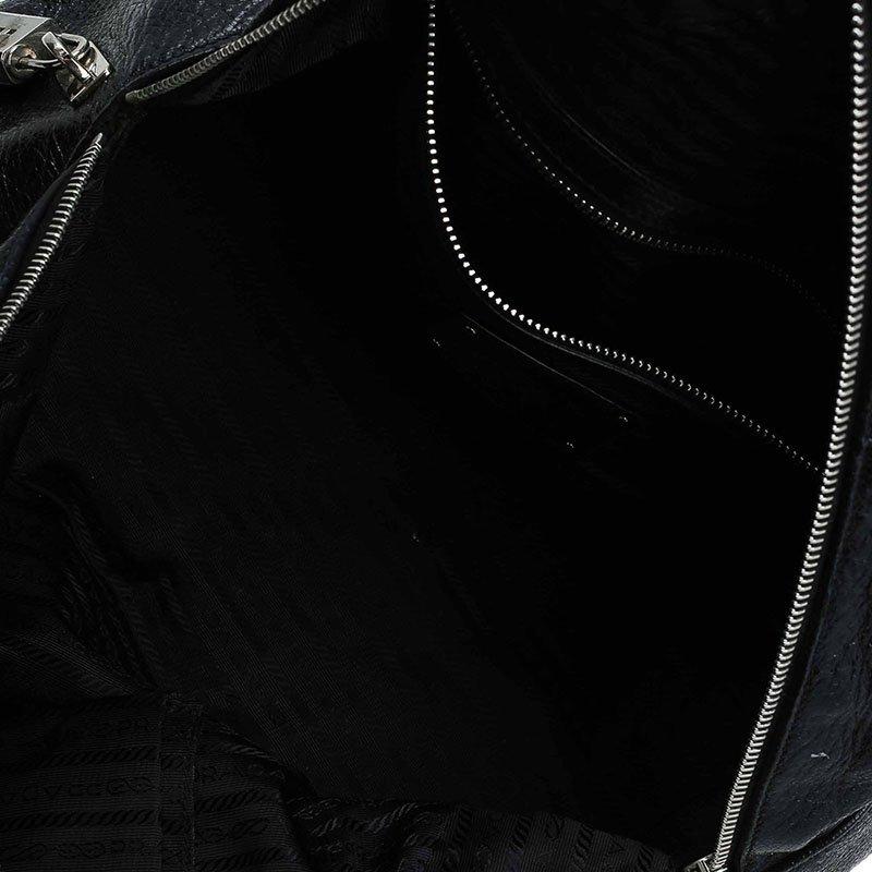 Prada Black Cervo Lux Leather Chain Bowling Bag 1