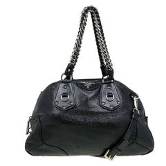 Prada Black Cervo Lux Leather Chain Bowling Bag