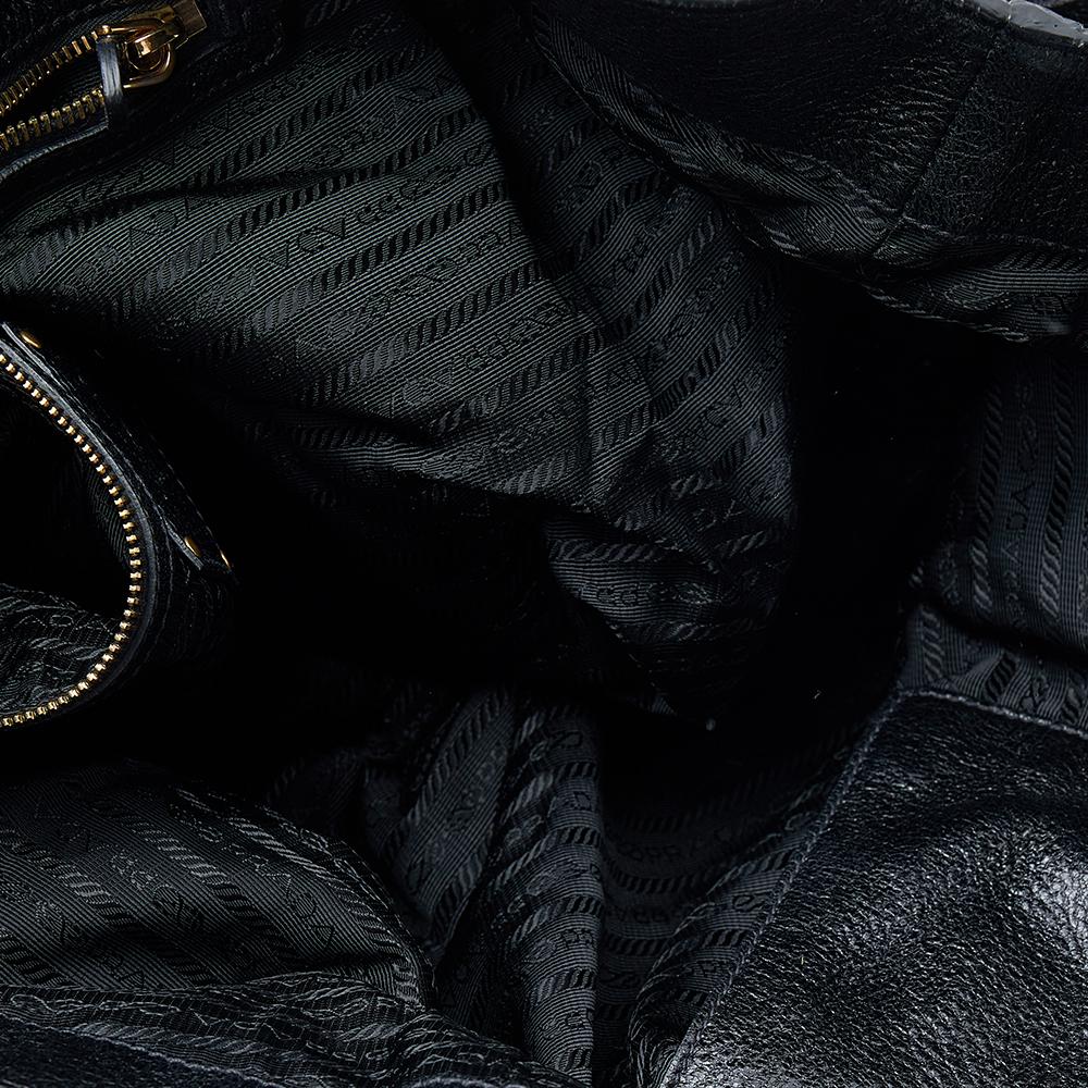 Prada Black Cervo Lux Leather Chain Tote In Good Condition In Dubai, Al Qouz 2