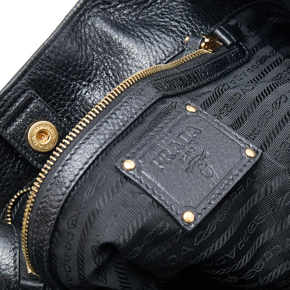 Prada Black Cervo Lux Leather Chain Tote 4