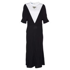 Prada Black Chiffon & Jersey Contrast Detail Midi Dress L