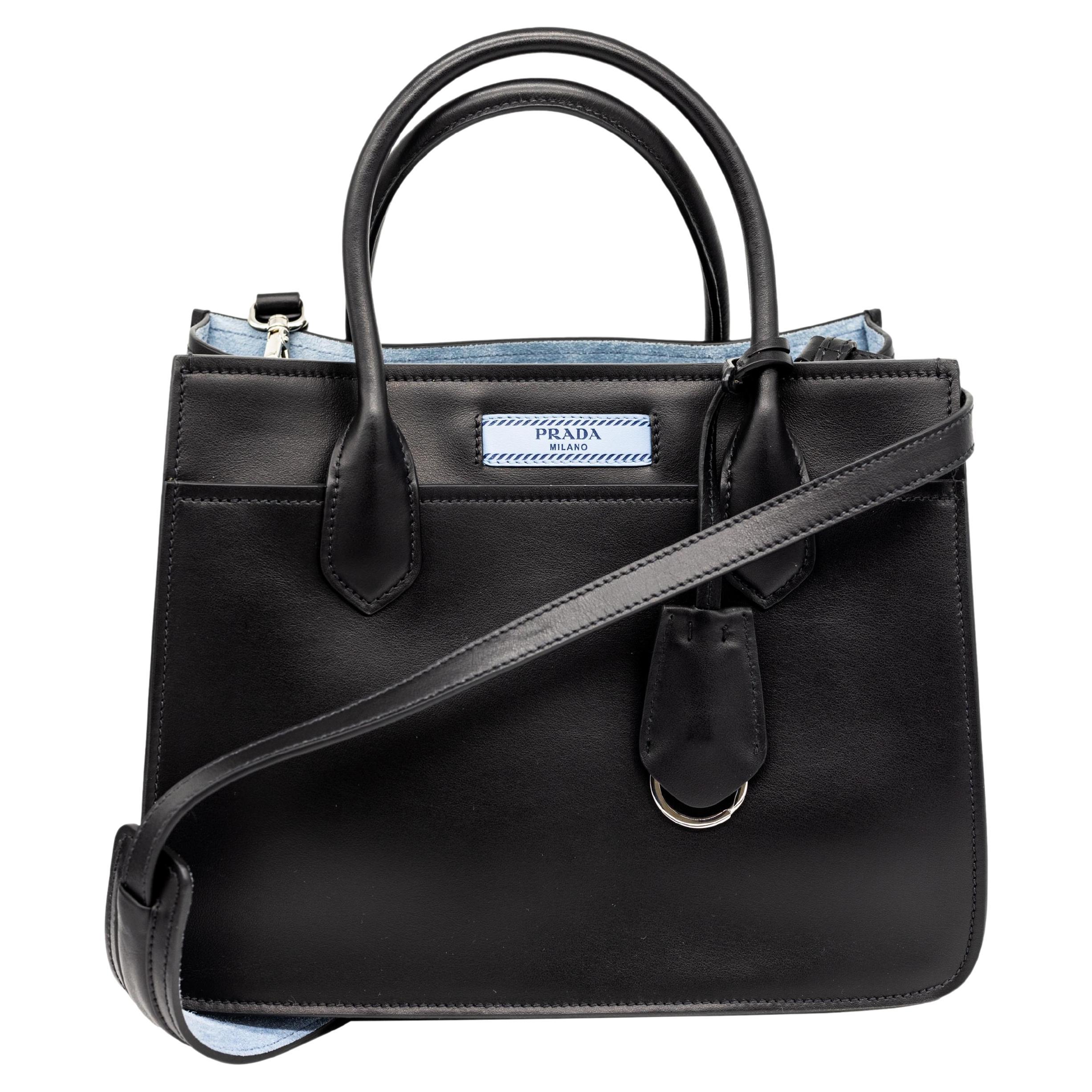 Prada Black City Calfskin Leather Etiquette Small Tote Crossbody Bag, 2018.  For Sale at 1stDibs