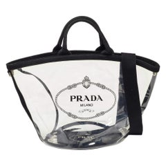 Prada Black/Clear PVC and Canvas Logo Beach Tote