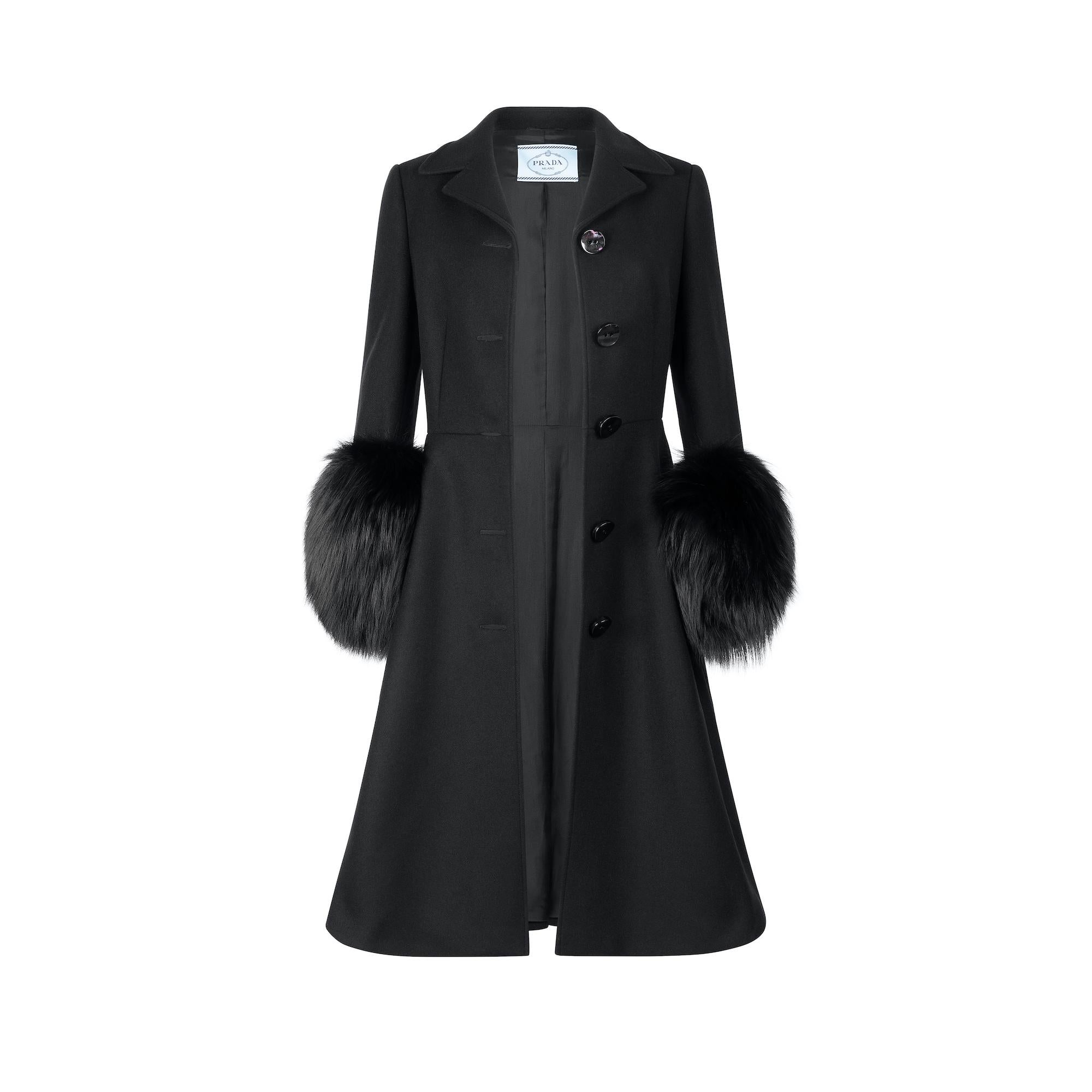 Prada Black Coat with Cuffs In Excellent Condition In London, GB