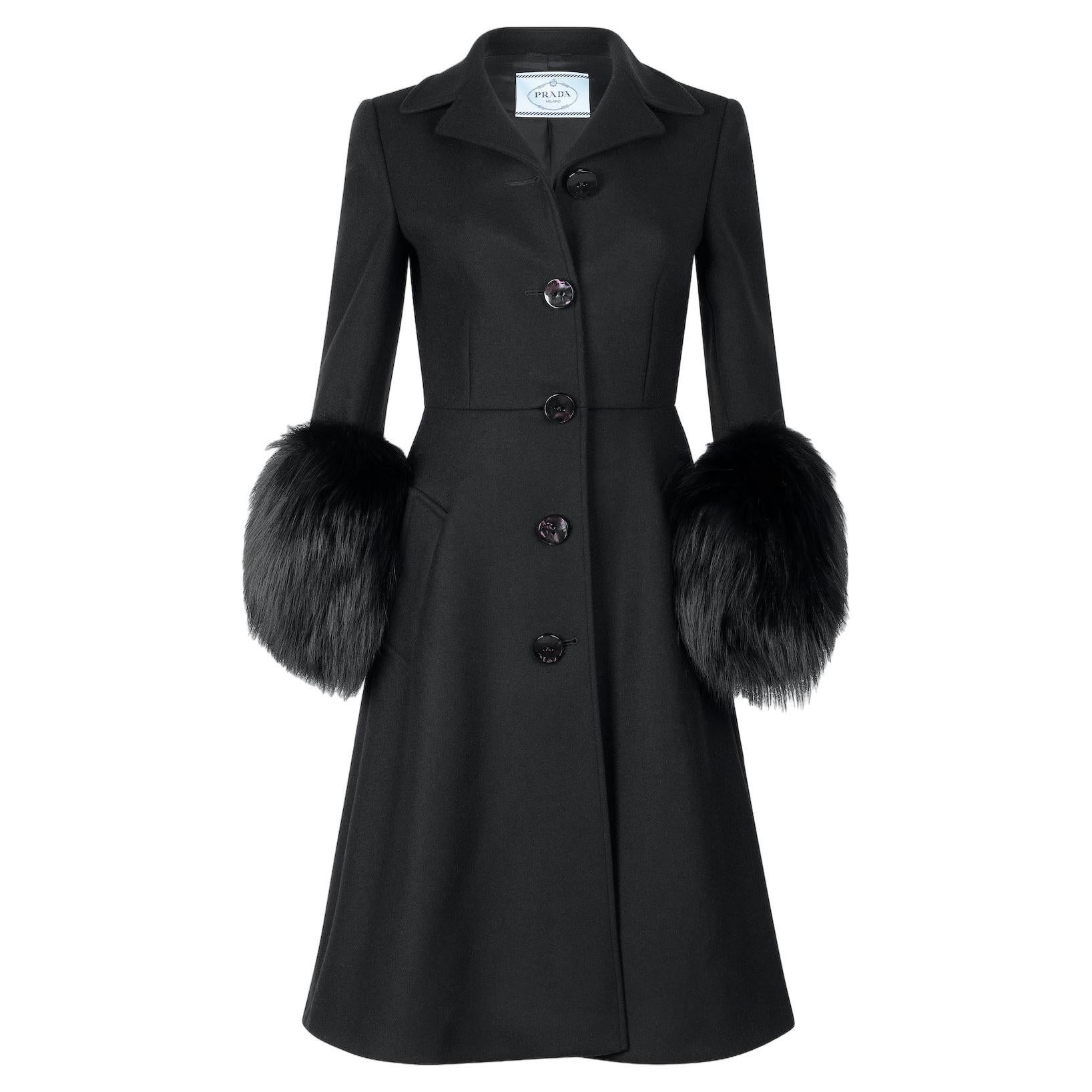 Prada Black Coat with Cuffs For Sale