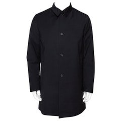 Prada Black Coated Nylon Button Front Coat L