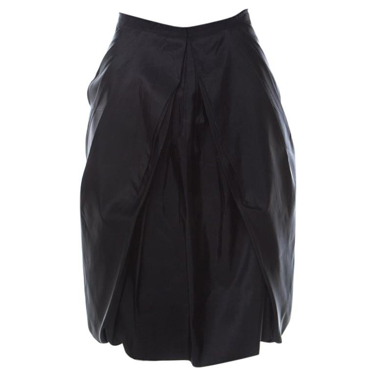 Prada Black Coated Silk Pleated Bubble Skirt M at 1stDibs