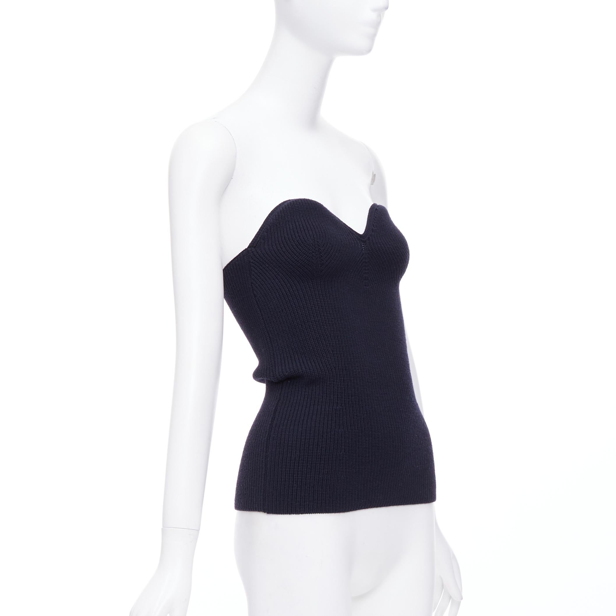 Black PRADA black contour ribbed knit boned strapless bustier top IT42 M