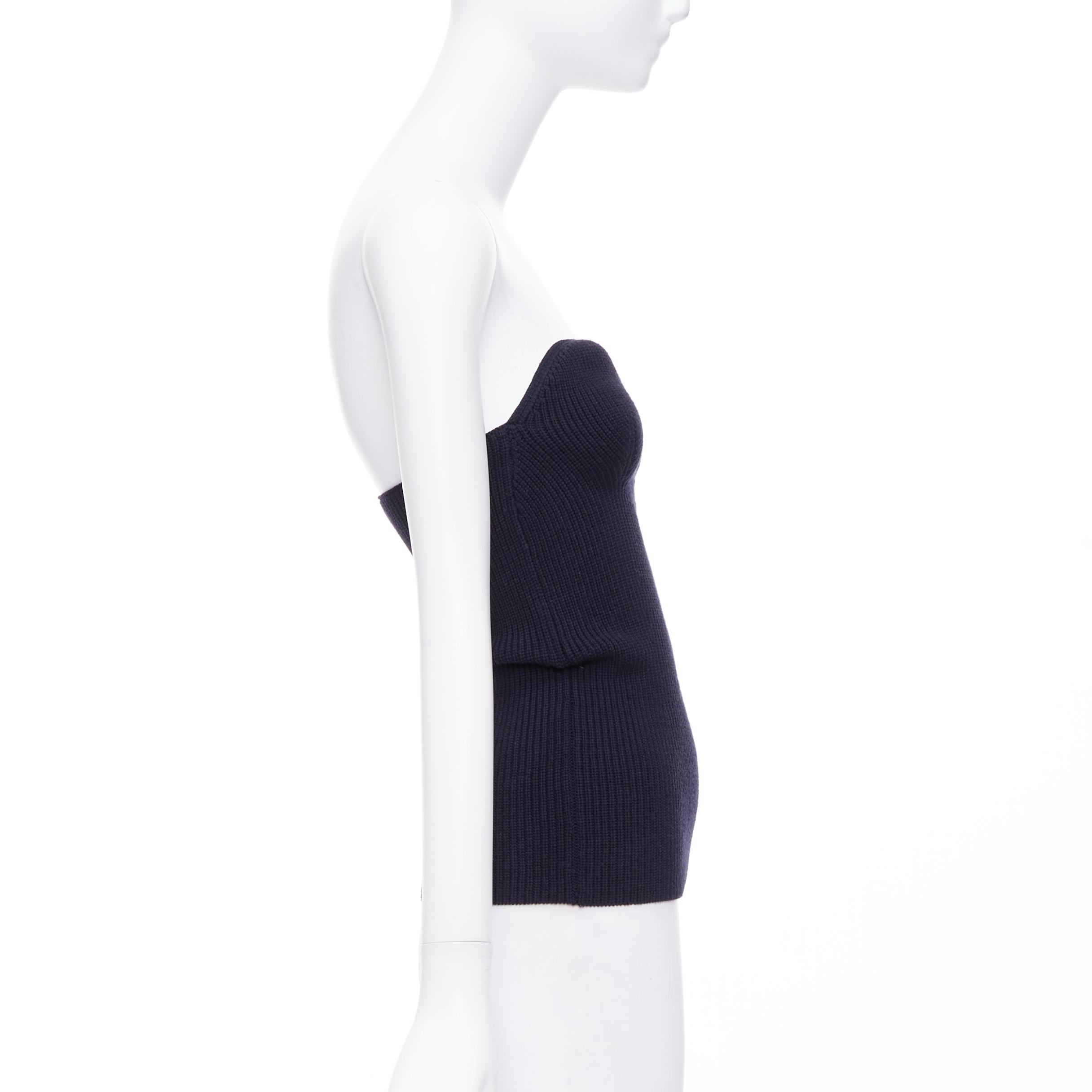 PRADA black contour ribbed knit boned strapless bustier top IT42 M In Excellent Condition In Hong Kong, NT