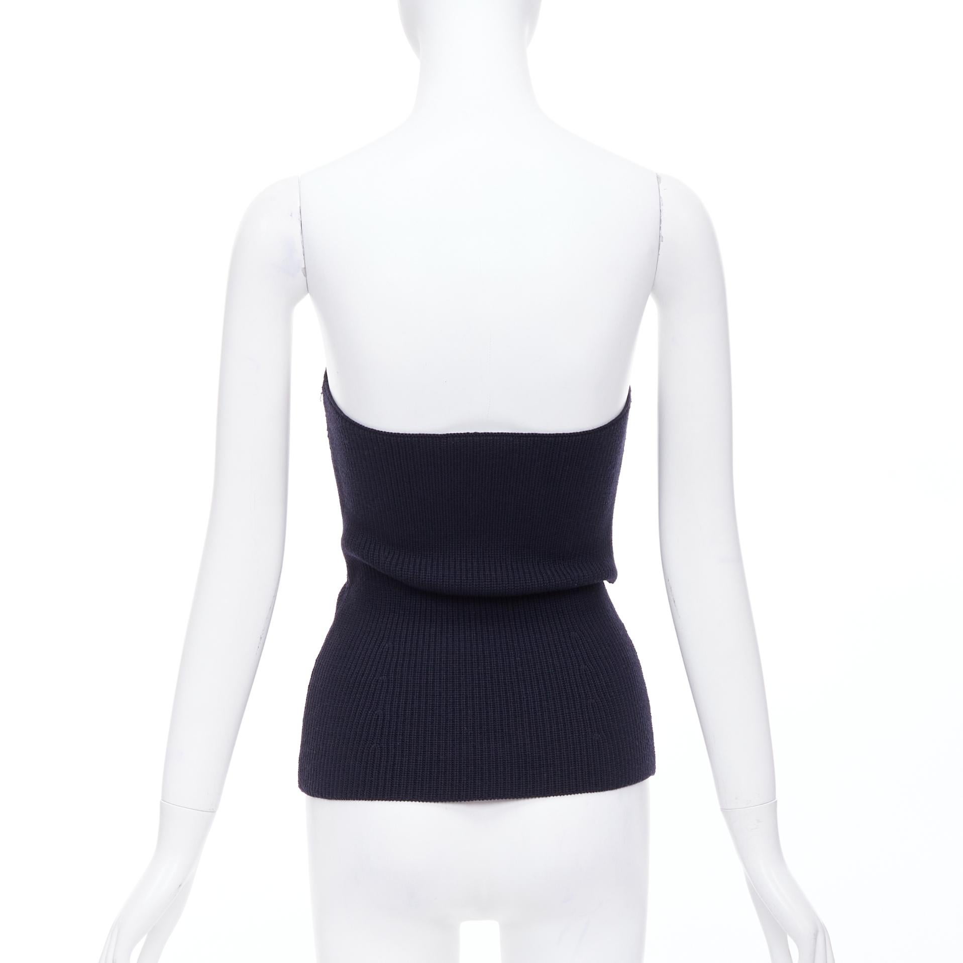 Women's PRADA black contour ribbed knit boned strapless bustier top IT42 M