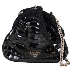 PRADA black CORD TRIM CROCODILE FRAME Evening Bag