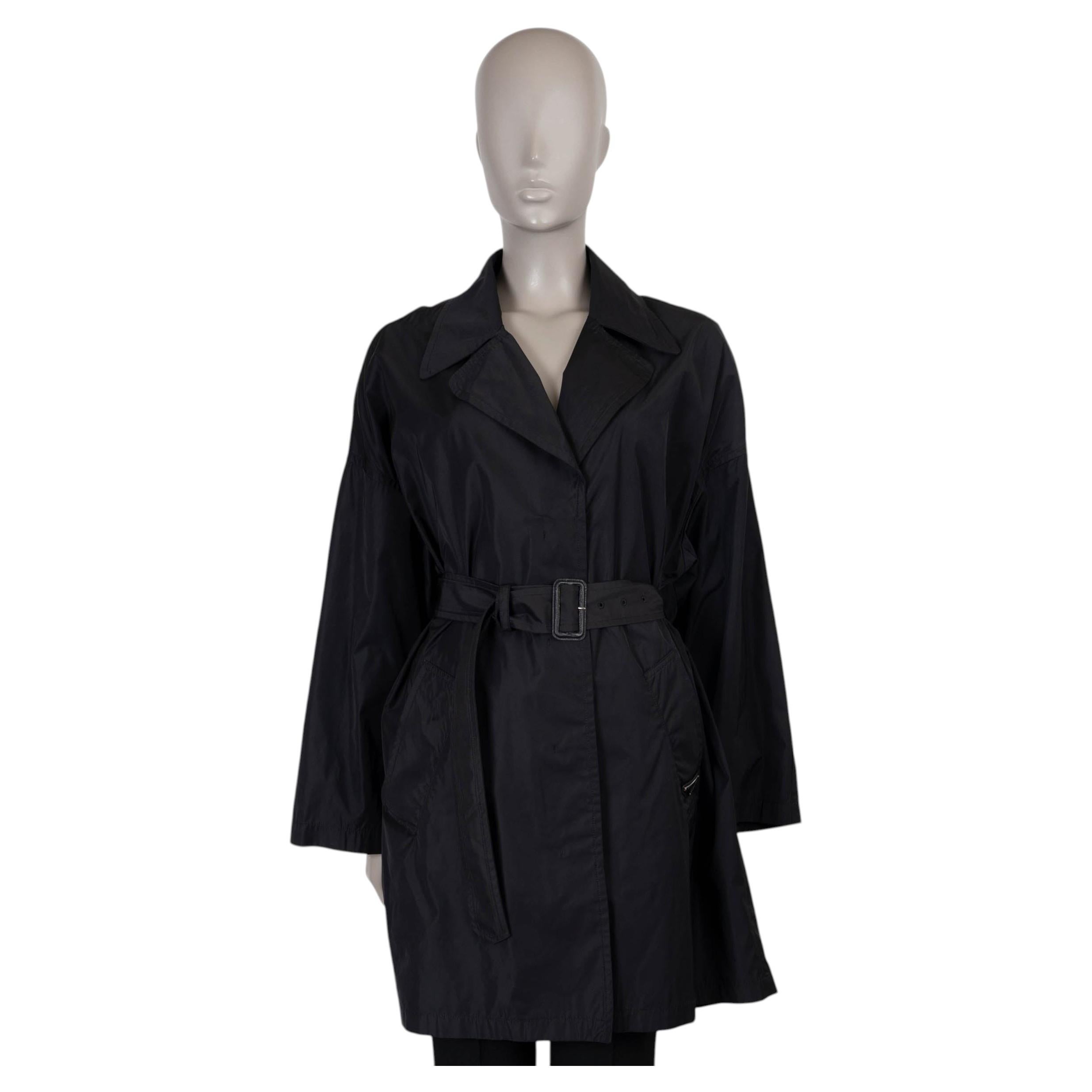 PRADA black cotton 2010 BELTED TRENCH Coat Jacket XL