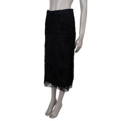 PRADA black cotton 2019 FLORAL EMBROIDERED & CHANTILLY LACE Skirt 42 M