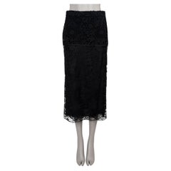 PRADA black cotton 2019 FLORAL EMBROIDERED & CHANTILLY LACE Skirt 42 M