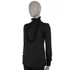 PRADA black cotton 2020 RUFFLE TRIM BIB Blouse Shirt 38 XS