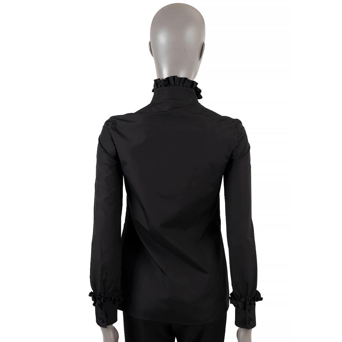 PRADA black cotton 2020 RUFFLE TRIM BIB Blouse Shirt 38 XS In Excellent Condition For Sale In Zürich, CH