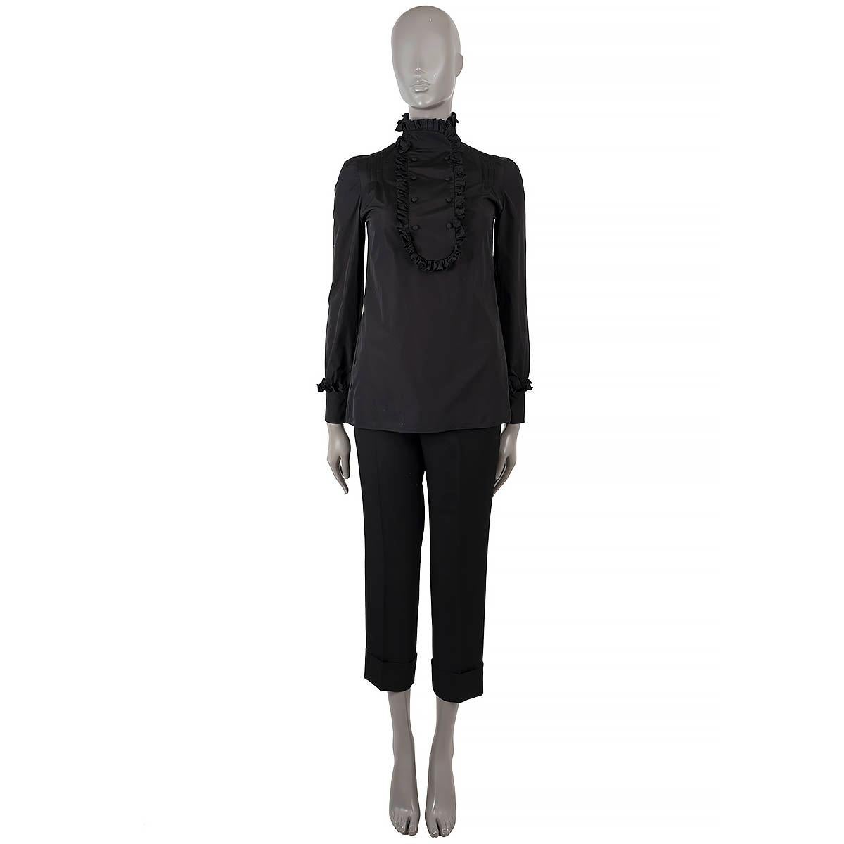 Women's PRADA black cotton 2020 RUFFLE TRIM BIB Blouse Shirt 38 XS For Sale