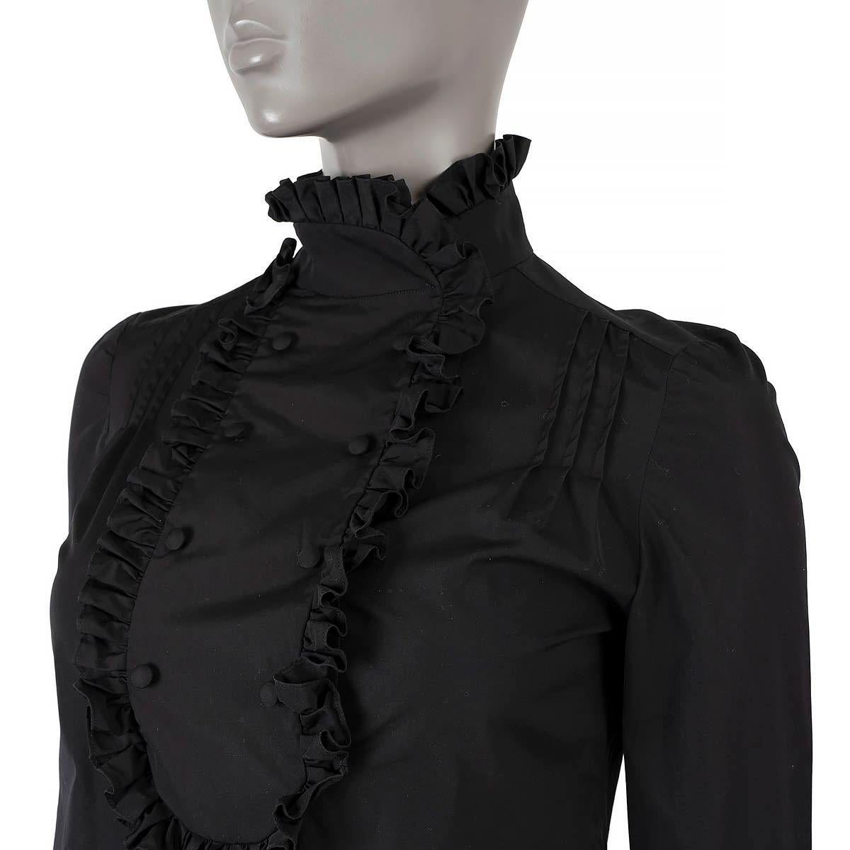 PRADA black cotton 2020 RUFFLE TRIM BIB Blouse Shirt 38 XS For Sale 1