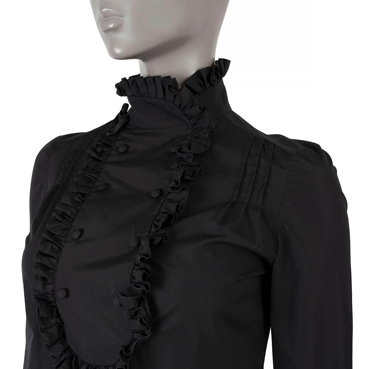 Women's PRADA black cotton 2020 RUFFLE TRIM BIB Blouse Shirt 38 XS For Sale