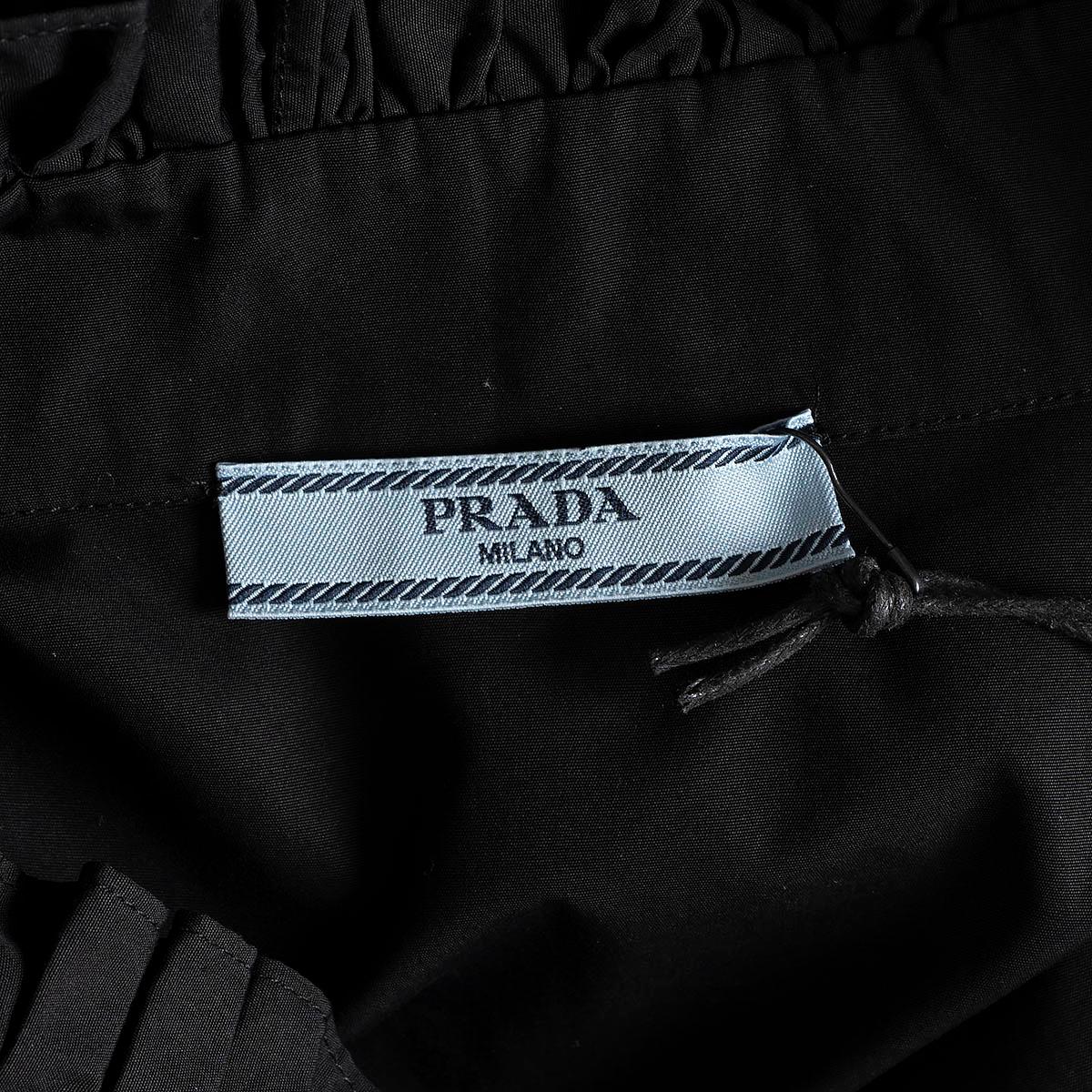 PRADA black cotton 2020 RUFFLE TRIM BIB Blouse Shirt 38 XS For Sale 1
