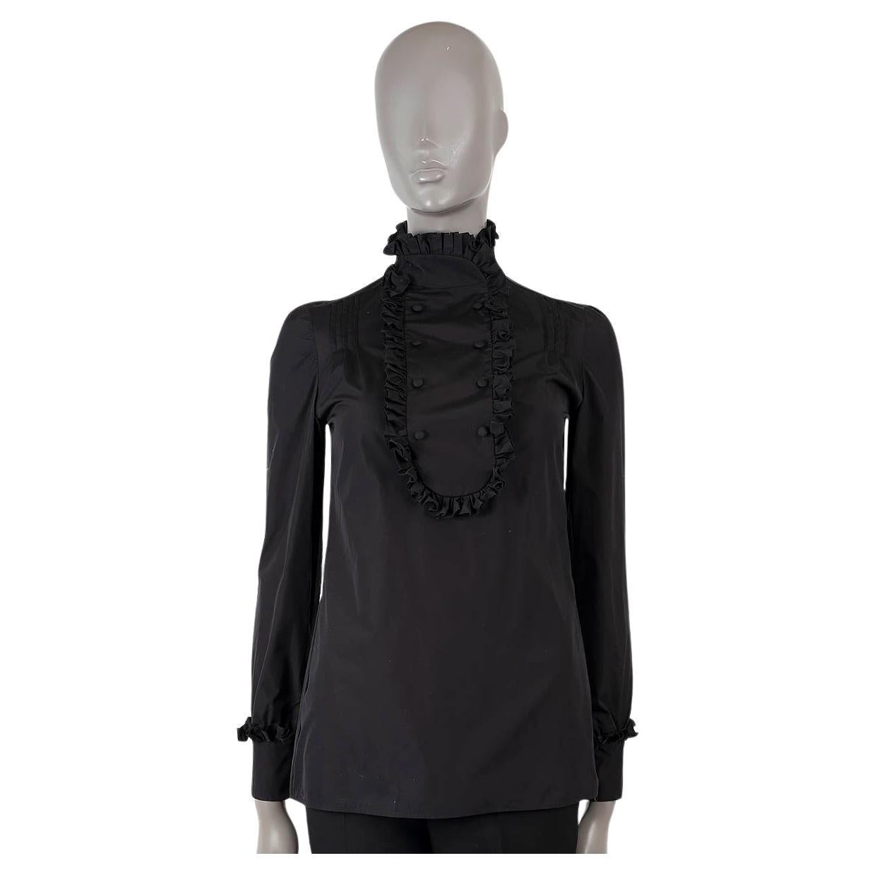 PRADA black cotton 2020 RUFFLE TRIM BIB Blouse Shirt 38 XS For Sale