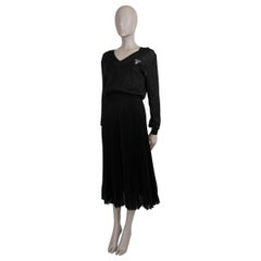 PRADA black cotton 2022 PLEATED LUREX KNIT Dress 38 XS