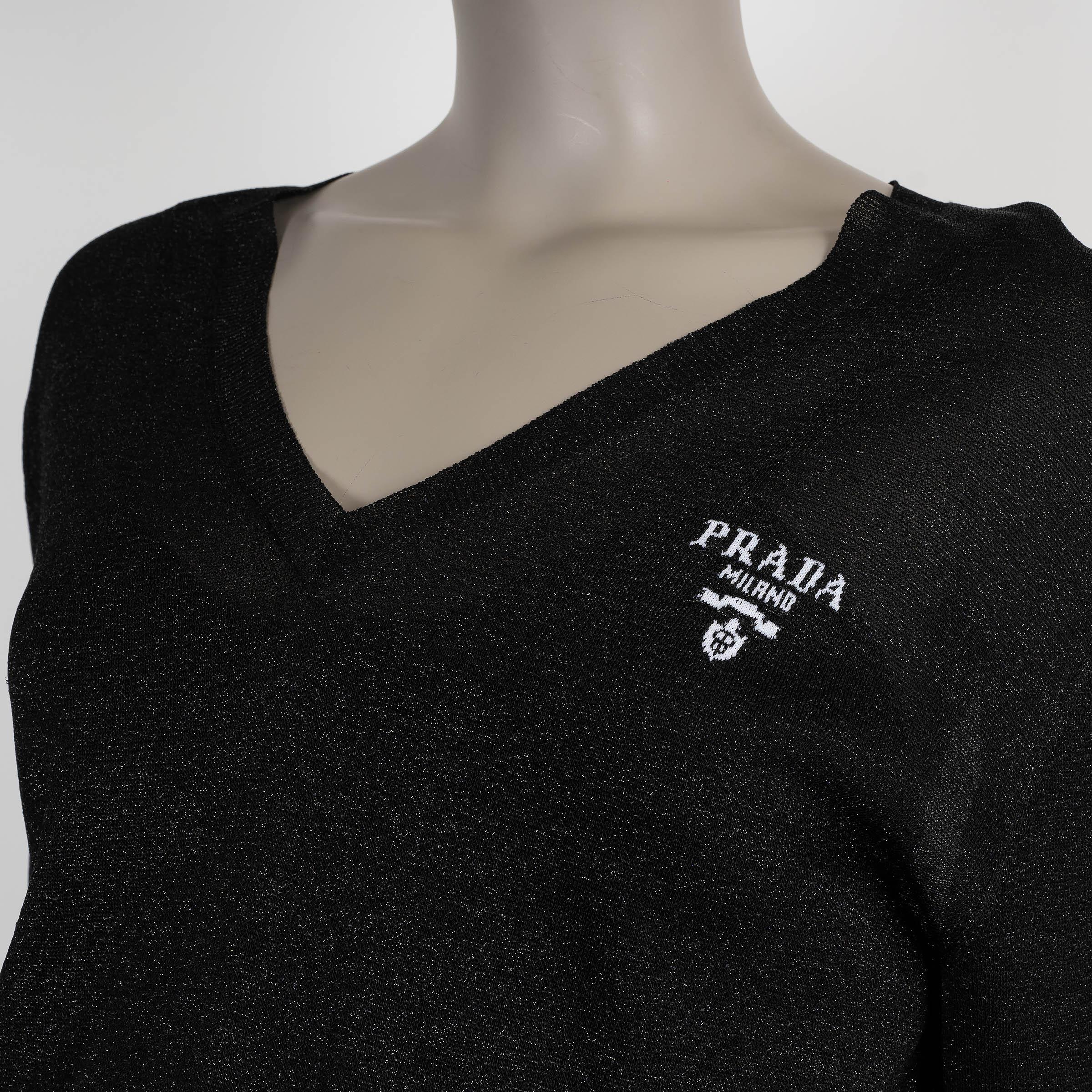 PRADA schwarz Baumwolle 2022 PLEATED LUREX KNIT Kleid 38 XS im Zustand „Hervorragend“ im Angebot in Zürich, CH