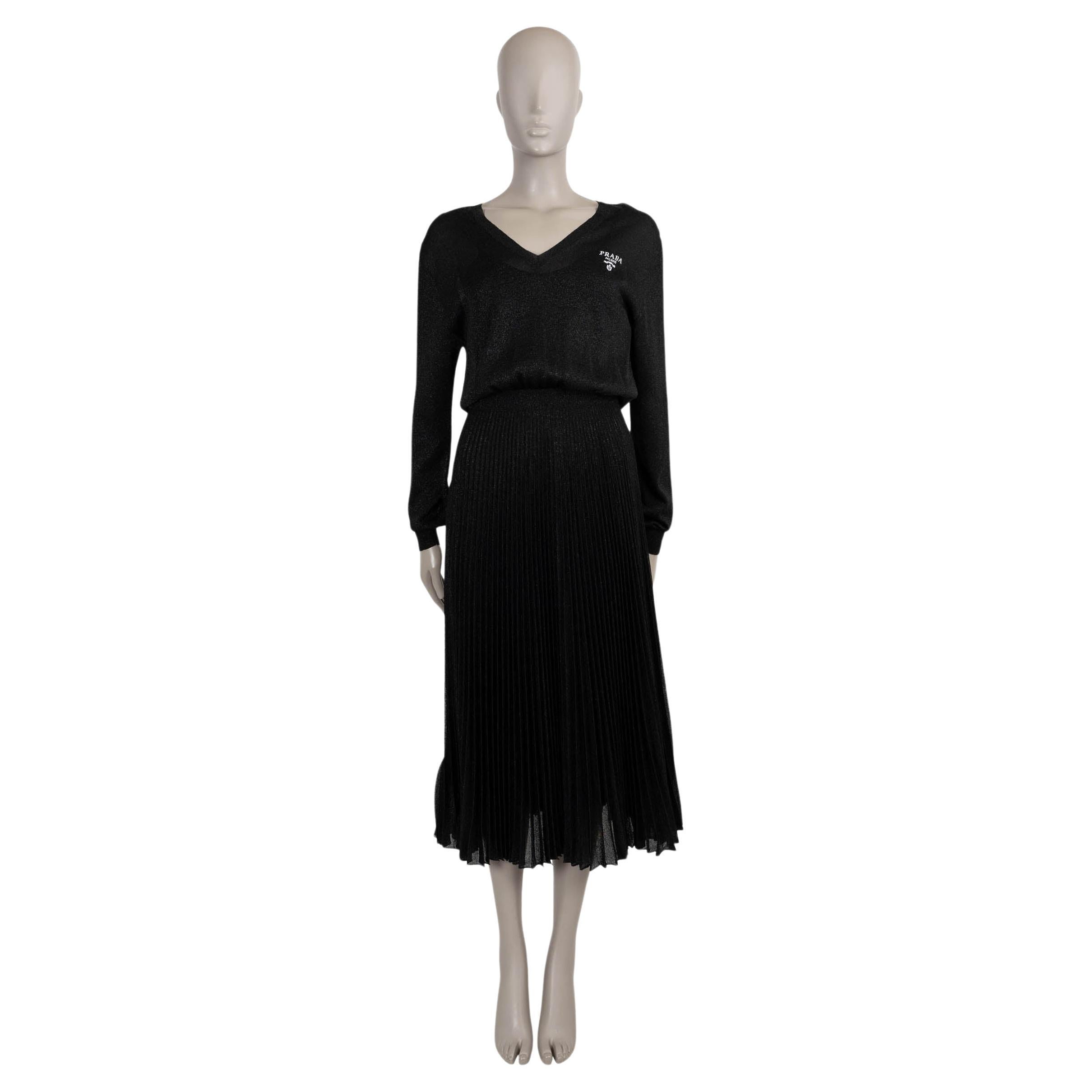 PRADA schwarz Baumwolle 2022 PLEATED LUREX KNIT Kleid 38 XS im Angebot