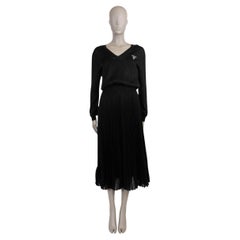 PRADA black cotton 2022 PLEATED LUREX KNIT Dress 38 XS